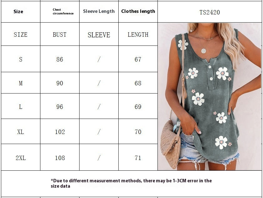 Women's Flower Print Vest Casual Fashion Round Neck Top