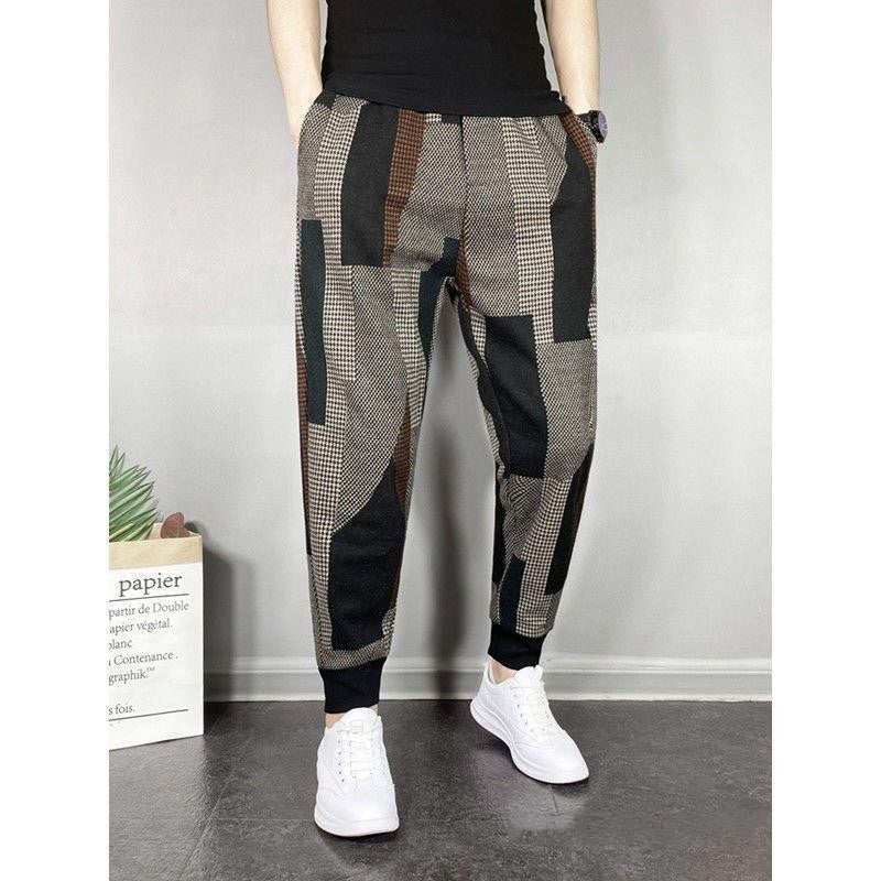 Men's Fashion Color Matching Woolen Tapered Casual Pants