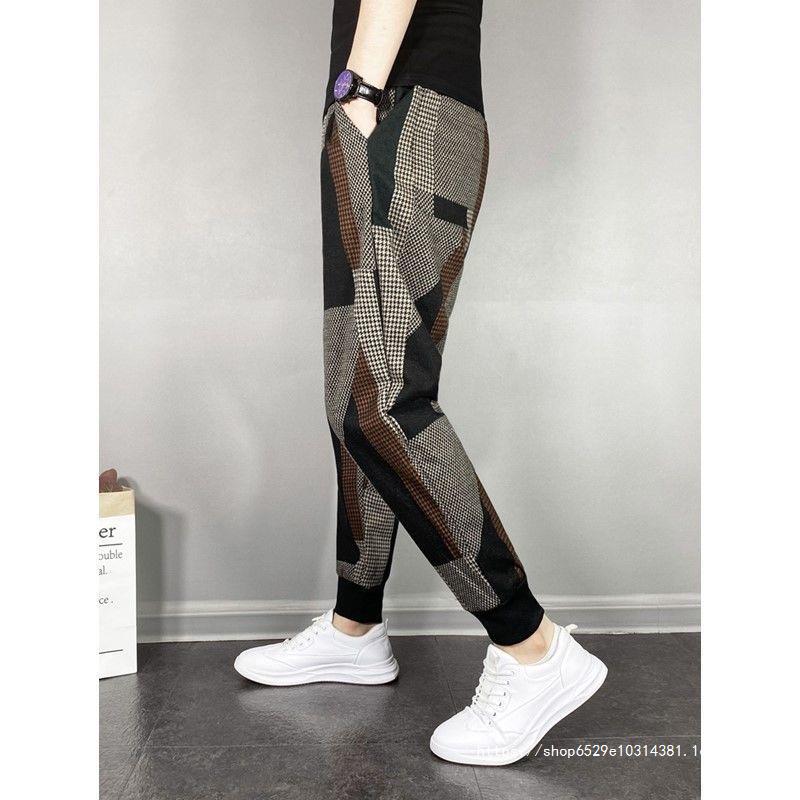 Men's Fashion Color Matching Woolen Tapered Casual Pants