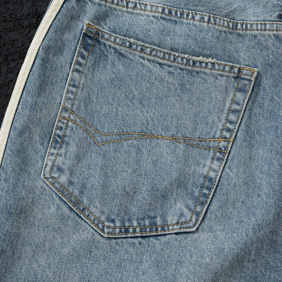 High Quality Side Ribbon Blue Jeans