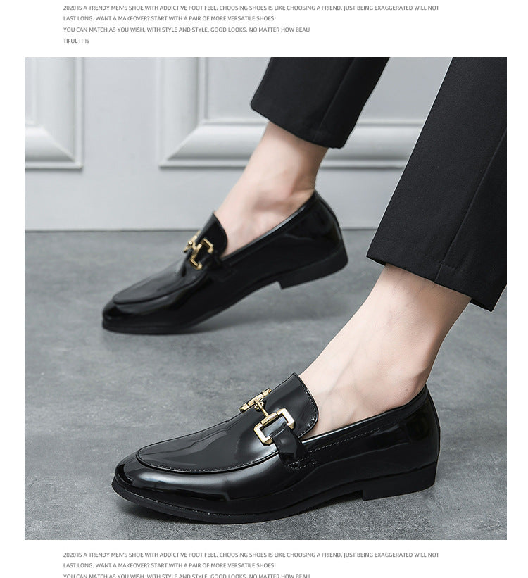 Men's Solid Color Glossy Loafers Plus Size Casual Leather Shoes