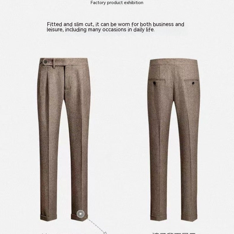 Men's Casual British Tweed Wool Suit Pants