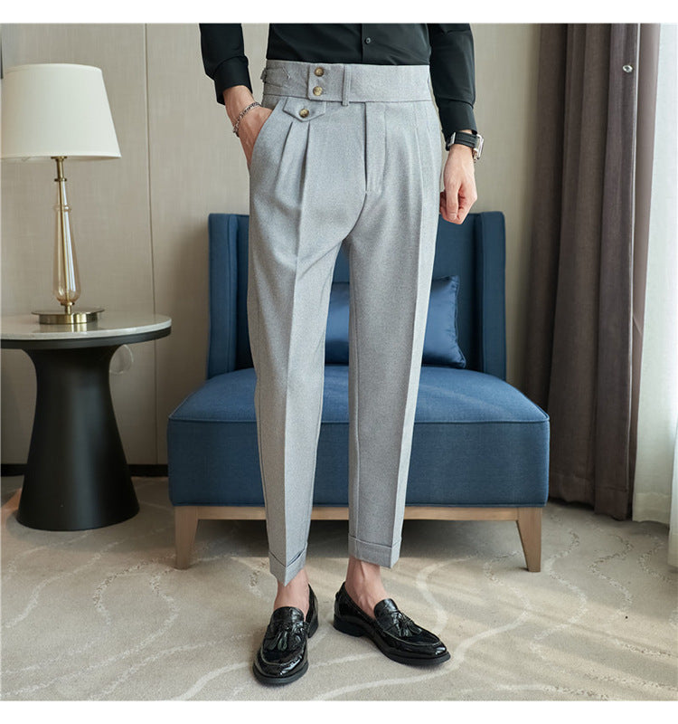 Mid-High Waist Casual Suit Pants Slim Fit Straight-leg Edged Italian Men