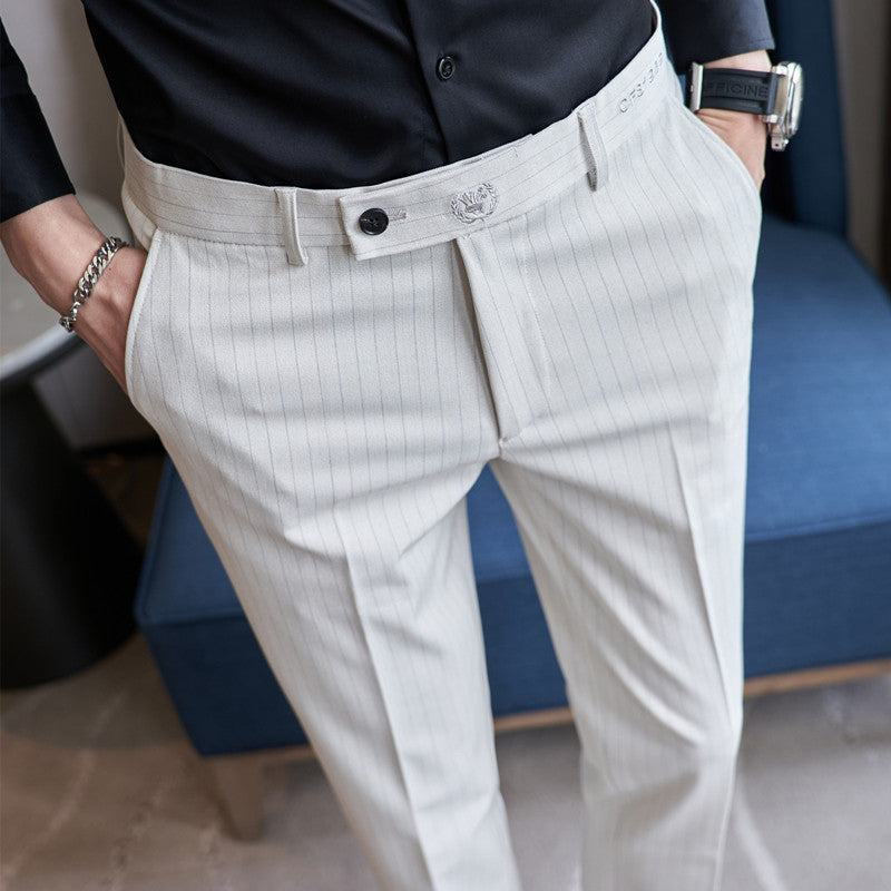 Casual Men's Letter Embroidery Simple Fashion Striped Pencil Suit Pants