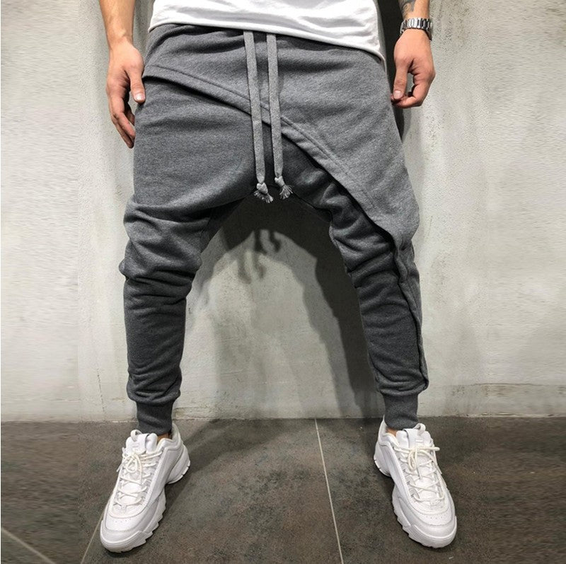 Men's layered jogging pants hip-hop drawstring pants