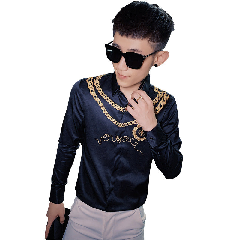 Boy Printed Long Sleeve Shirt Trendy Slim Shirt