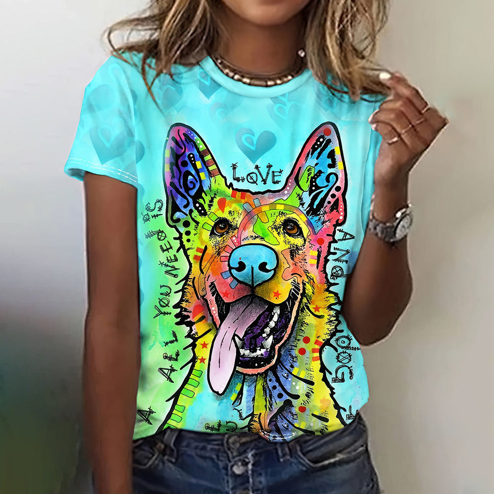 Fun Animal Pattern Women's T-shirt Casual Short Sleeve