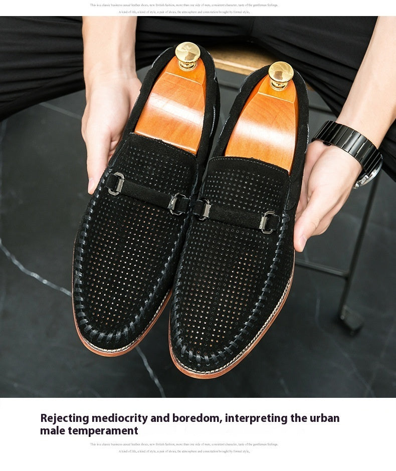 Punching Breathable Slip On Leather Shoes British