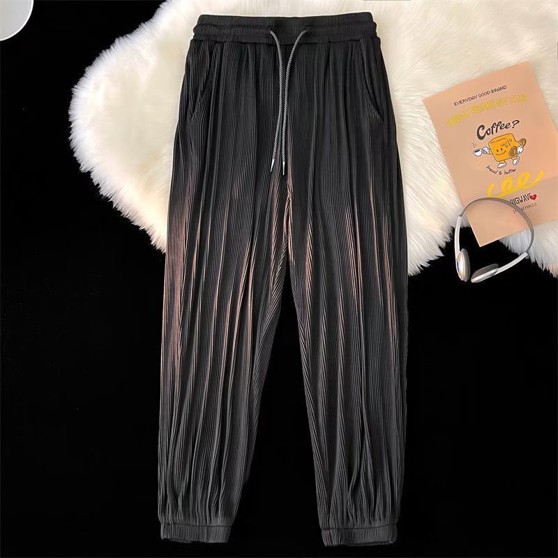 Ice Silk Pants Men's Casual Trousers Thin Ankle-tied Fashion Brand Loose Ankle-length Sports Pants