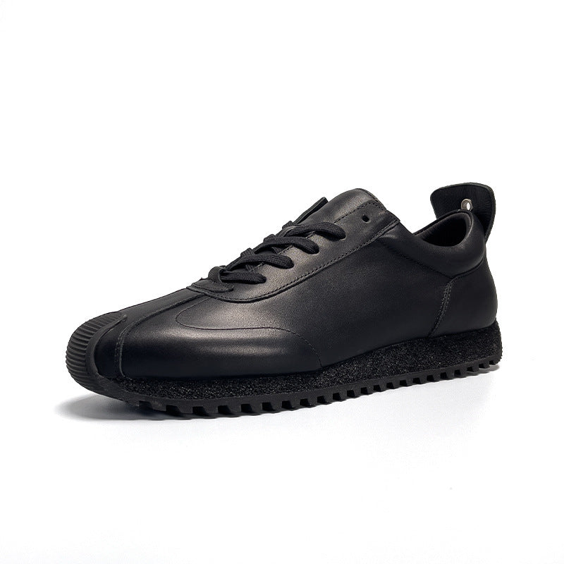 Simple Black Cowhide Casual Men's Genuine Leather Shoes