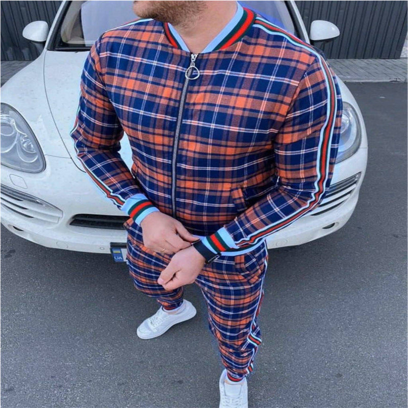 Men's Striped Plaid Zip Jacket Coat