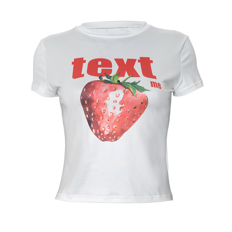 Cute Berry Letter Print Short-sleeve O-neck Short Top