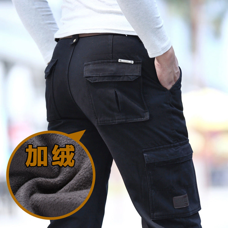 Fleece-lined Workwear Casual Pants Male