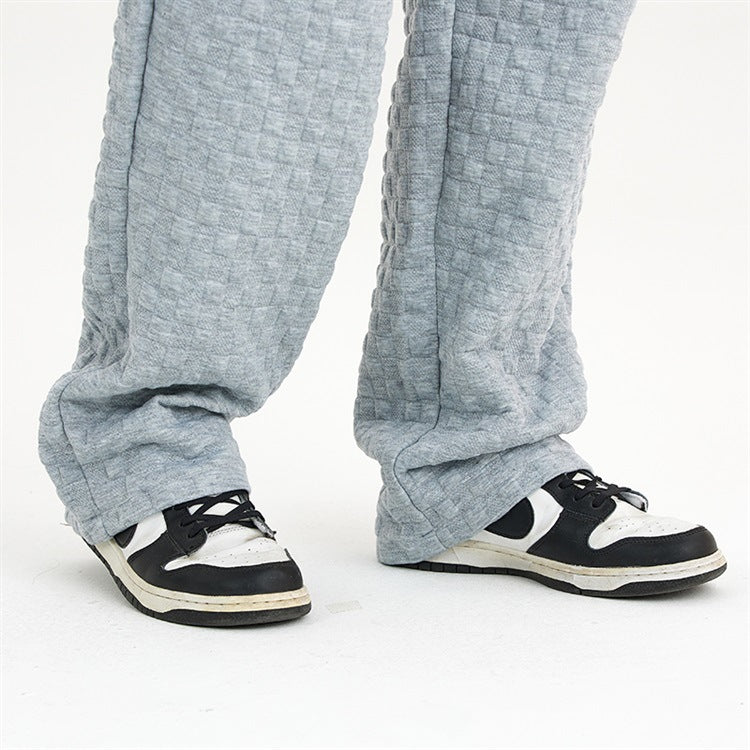 Checkerboard Clip Velvet Hidden Check Embroidered Knitted Trousers Man