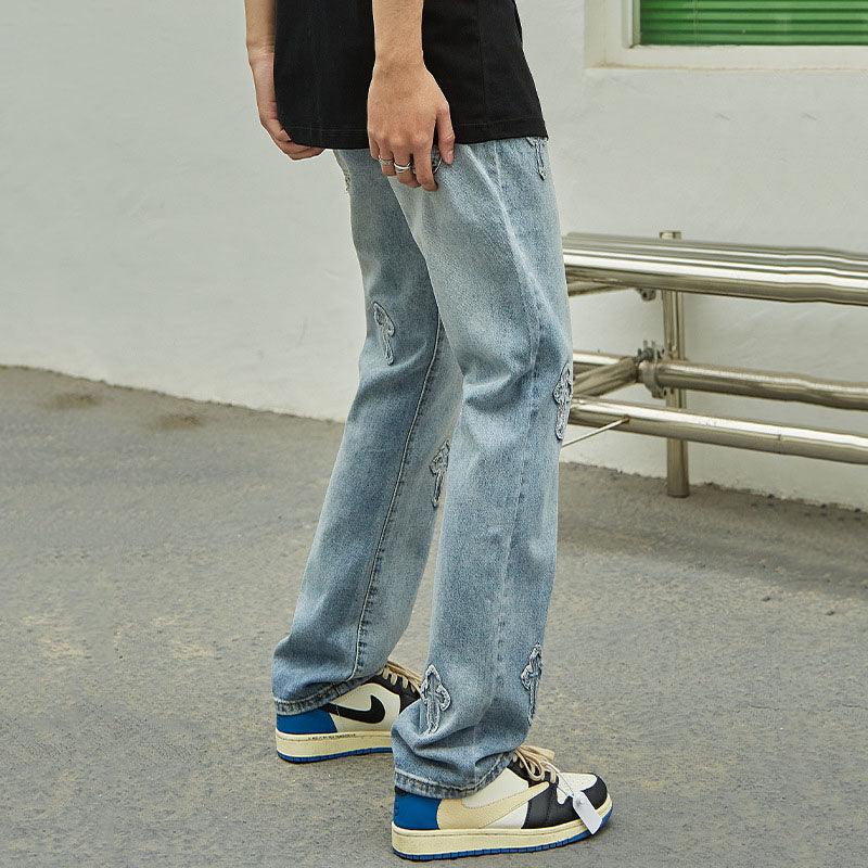 American Street Cross Jeans Men's Ins Fashionable Retro Straight Washed Loose Casual Trousers