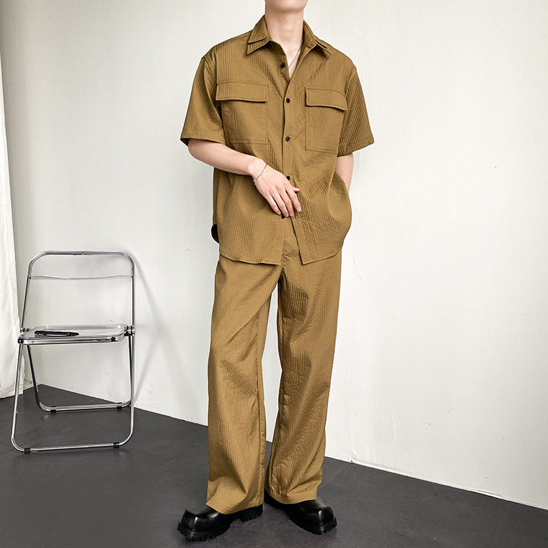 Pleated Suit Short-sleeved Shirt Overalls Two-piece Suit