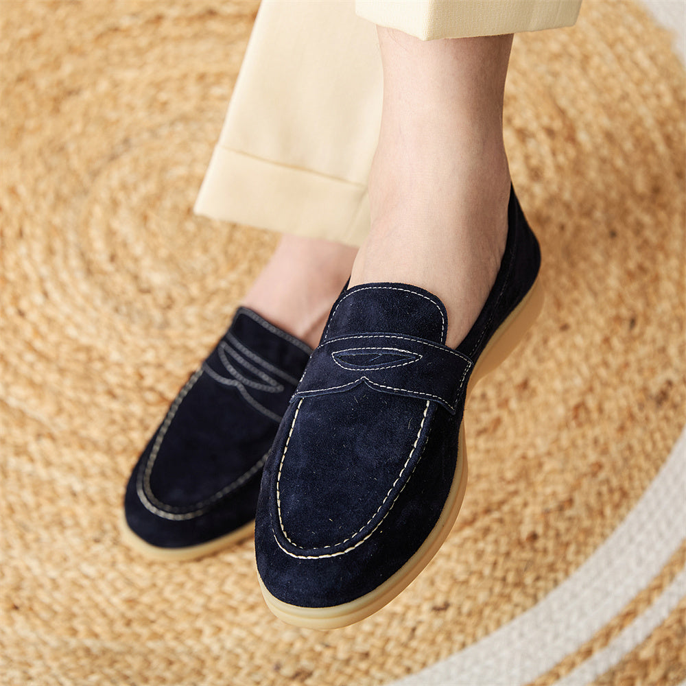 Men's Loafers With Round Toe Suede Slip-ons
