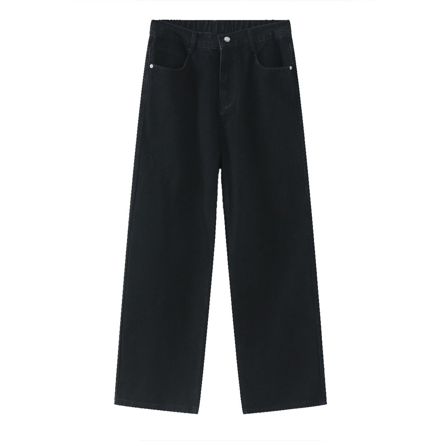 Loose Half Elastic Waist Straight Jeans