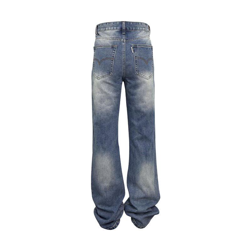 Washed High Street Flared Jeans Dark Blue