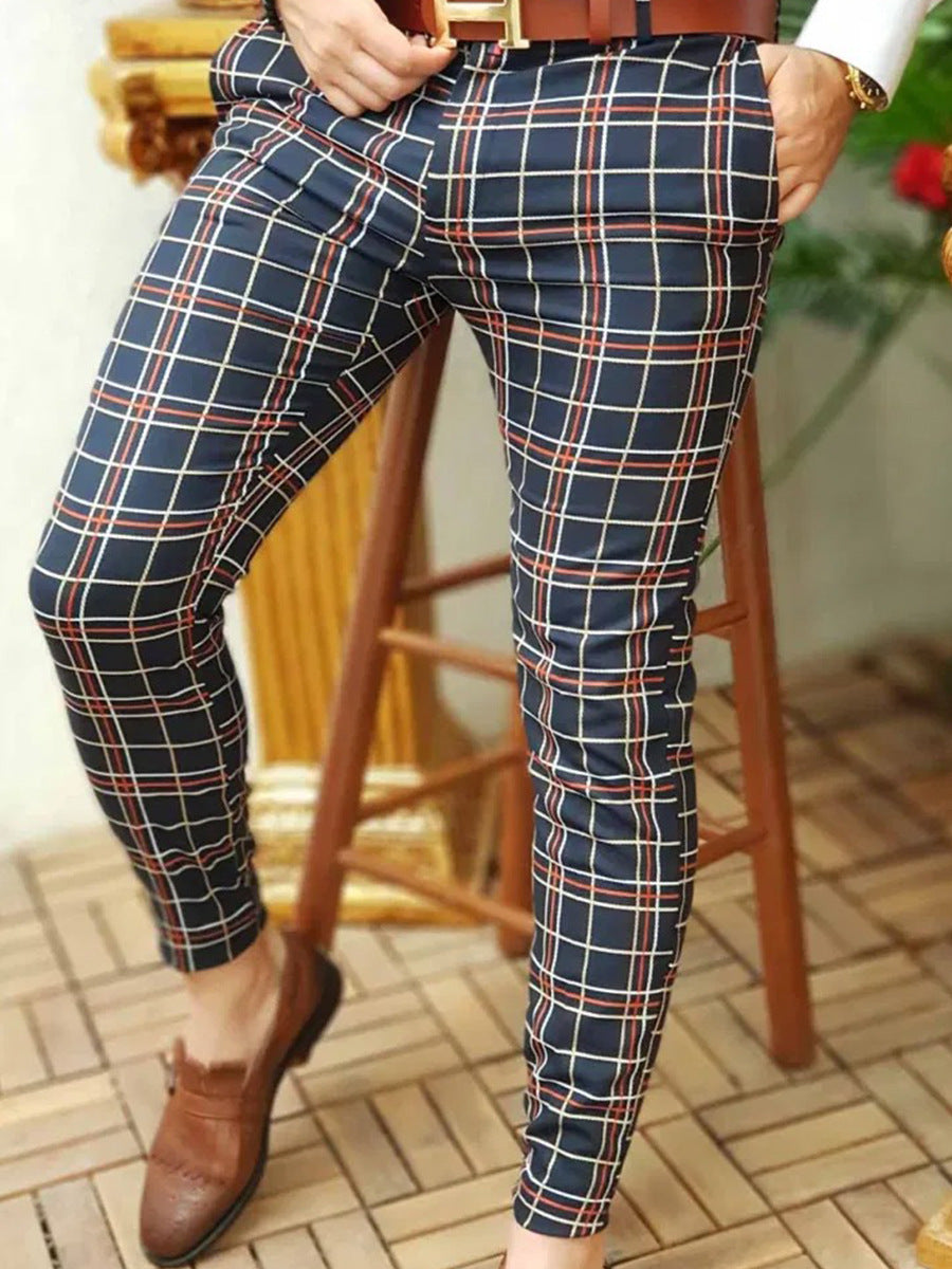 European And American New Plaid Print Men's Casual Trousers