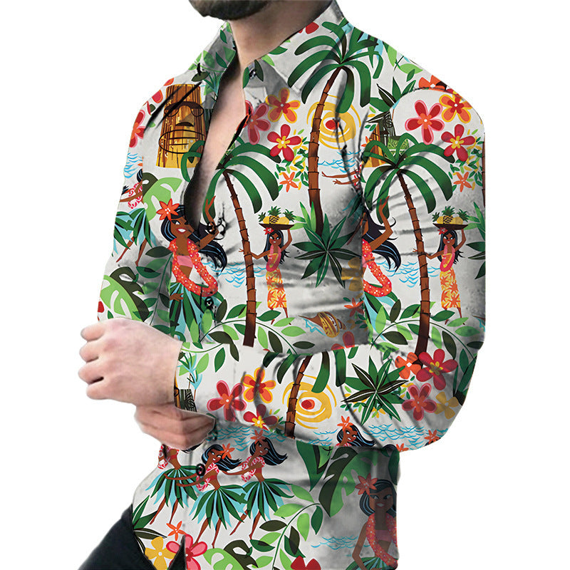 Men's Casual Long Sleeved Large Floral Shirt