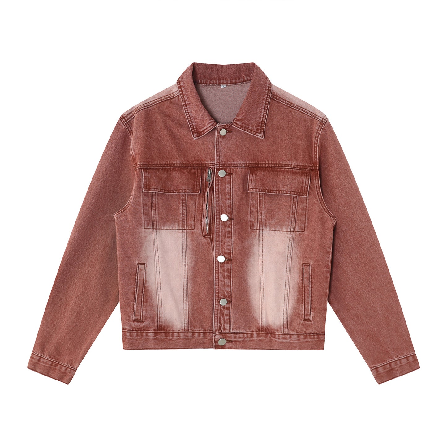 Autumn New Retro Distressed Brick Red Denim Jacket Stitching Trousers