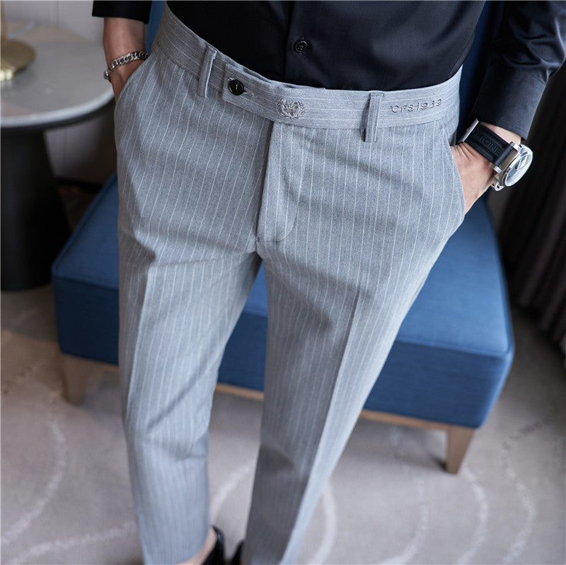 Casual Men's Letter Embroidery Simple Fashion Striped Pencil Suit Pants