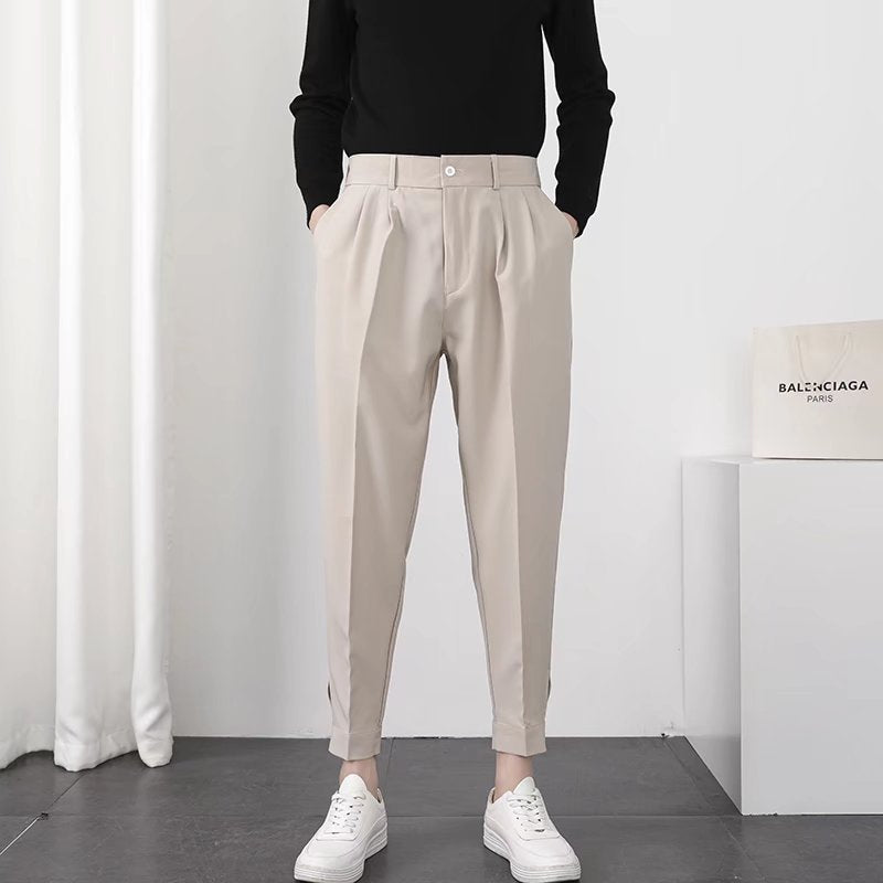 Solid Casual Men's Velcro Cuffs British Simple Trousers