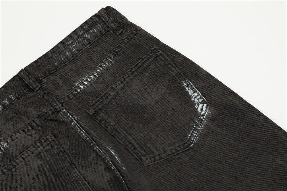 Punk Waste Soil Distressed Men Denim Straight-leg Trousers