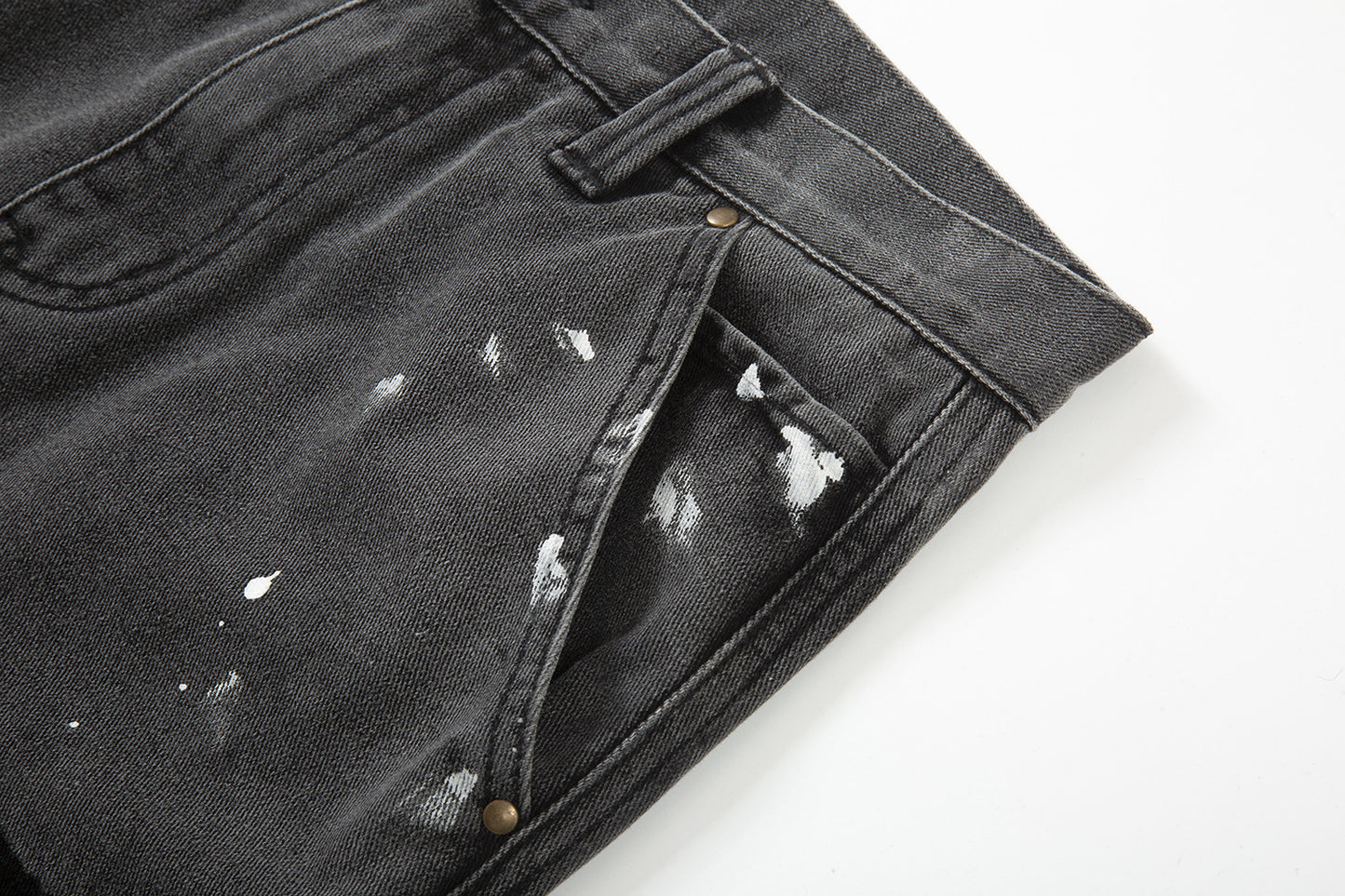 High Street Men's Wash Loose Splicing Splattered Ink Jeans