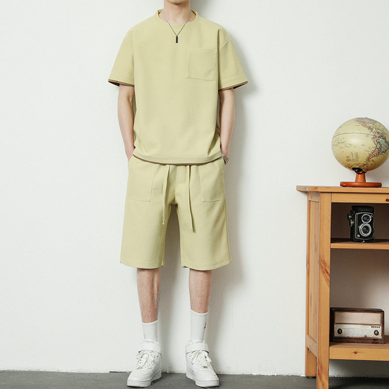 Summer Leisure Sports Men Ice Silk Two-piece Suit