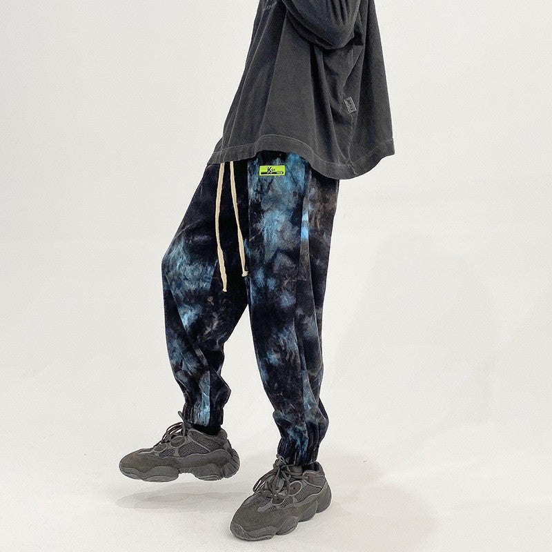 Men's tie-dye tie-dye cropped overalls casual pants