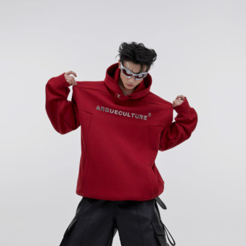 CulturE Niche Heavy Shoulder Pads Metal Three-dimensional Printing Loose Men's Hooded Sweater