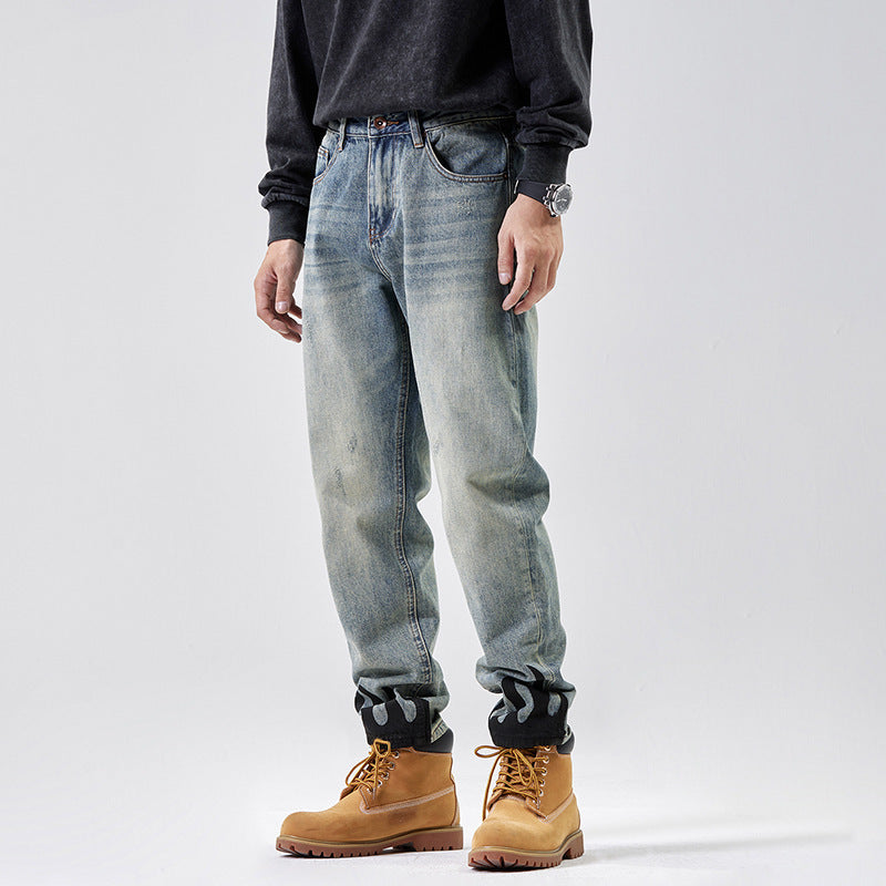 Blue Distressed Loose Straight Jeans