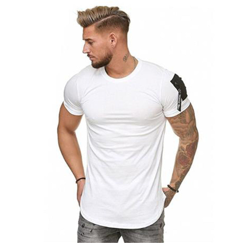 European and American sports slim solid color round neck short sleeves