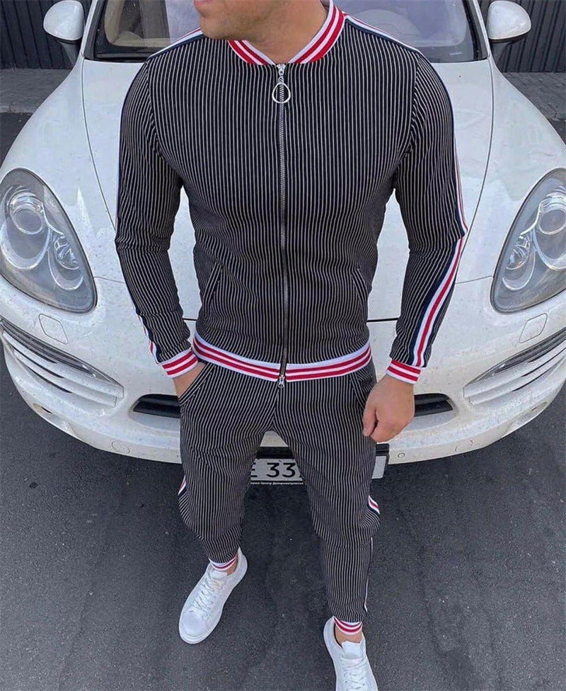Men's Striped Plaid Zip Jacket Coat