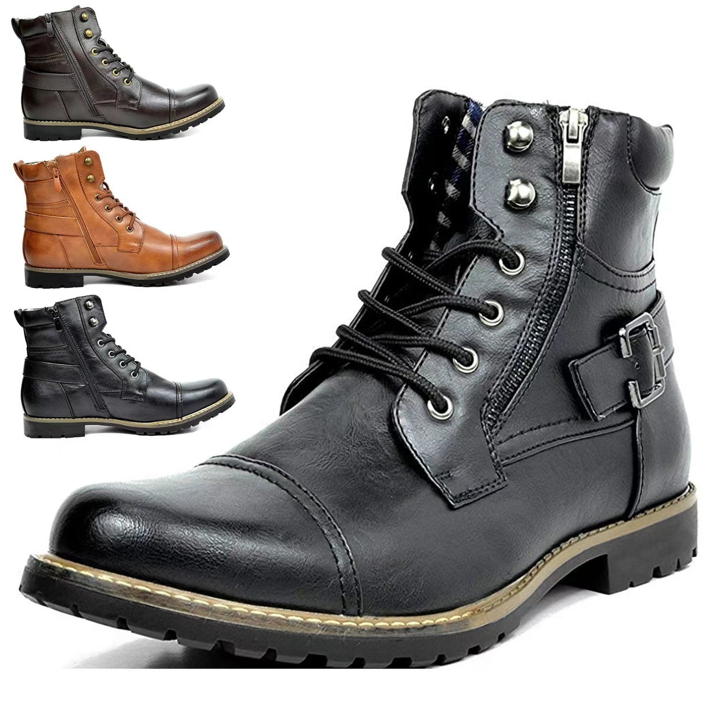 Front Lace-up Martin Boots Plus Size Flat Angle Low Cut Side Zipper