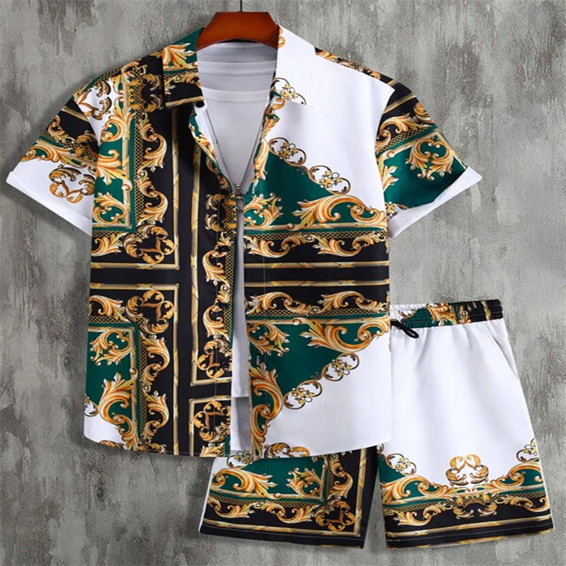 Men's Shirt Casual Loose Short Sleeves Shorts Beach Suit
