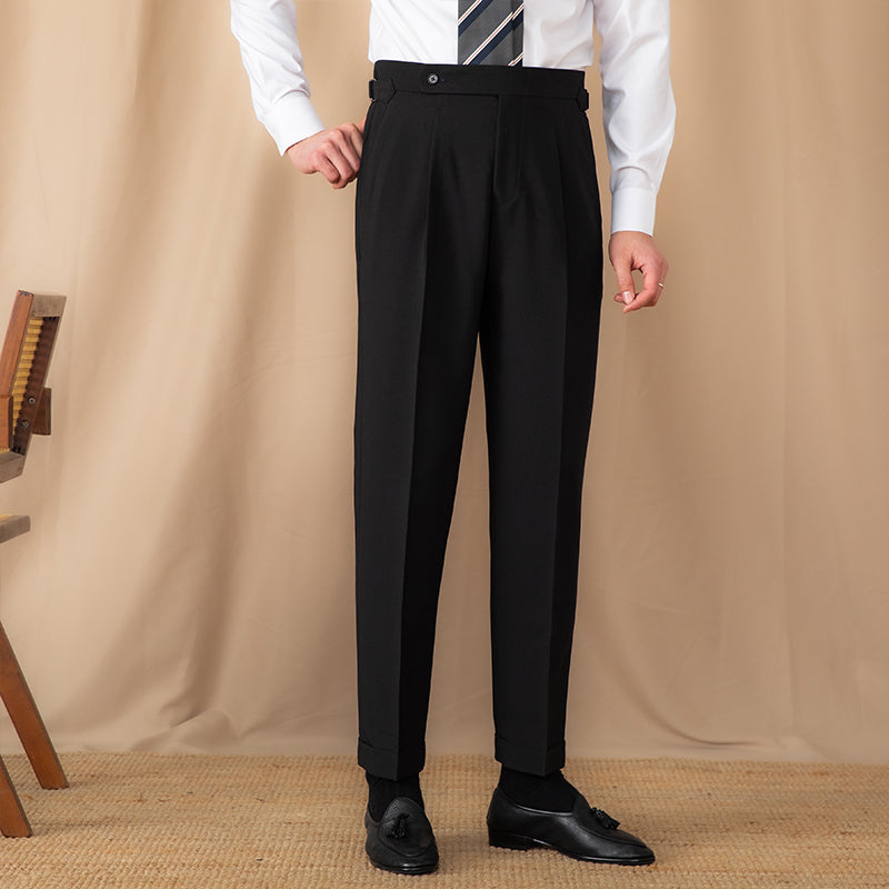 Advanced Design Men's High Waist Pure Color Straight Suit Pants