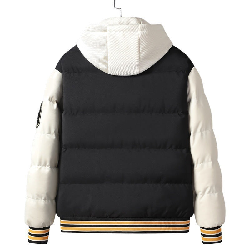 Men's Korean-style Slim-fit Green Hooded Thickened Thermal Coat
