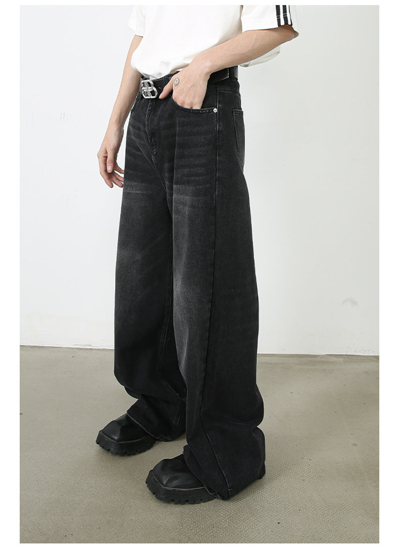 Men's Pu Shuai Korean Version Loose Washed-out Straight Wide Leg Mop Pants