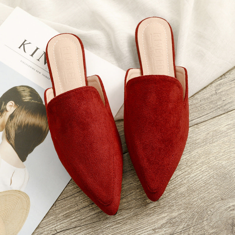 Fashion Closed Toe Flat Pointed-toe Semi-slippers Women