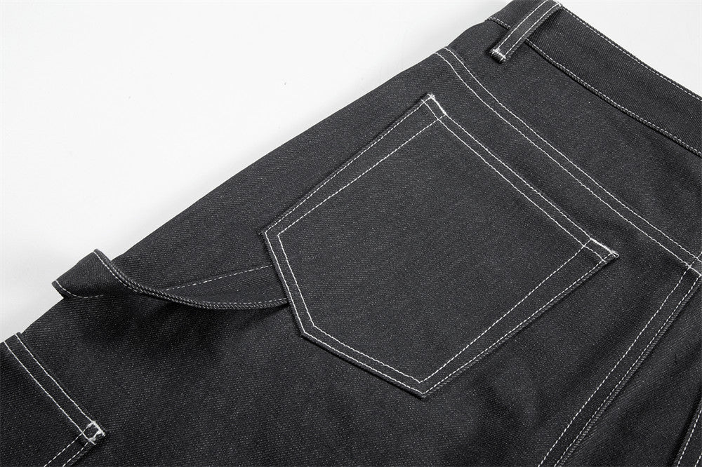 Pressure Line Denim Straight-leg Pants Men's Slim Fit Feet