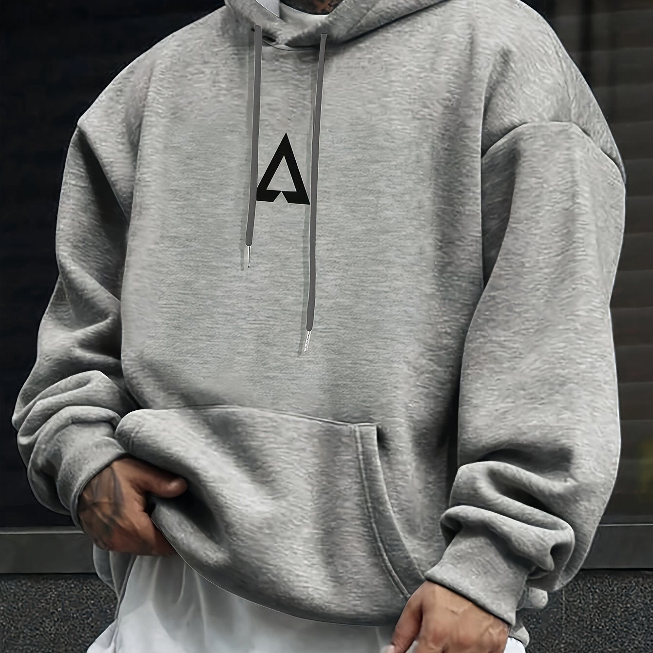 Men's Casual Geometric Pattern Hooded Sweater With Bag
