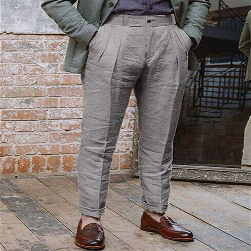 Men's Linen Solid Color Casual Trousers