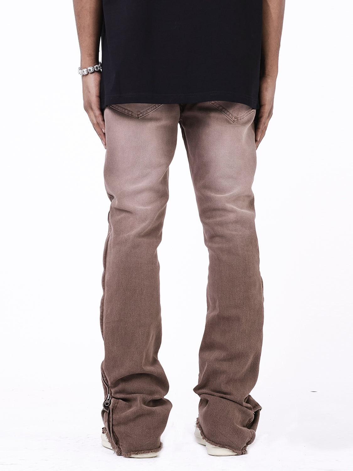 Men's Micro Speaker Side Zipper Washed Rough Edge Casual Jeans