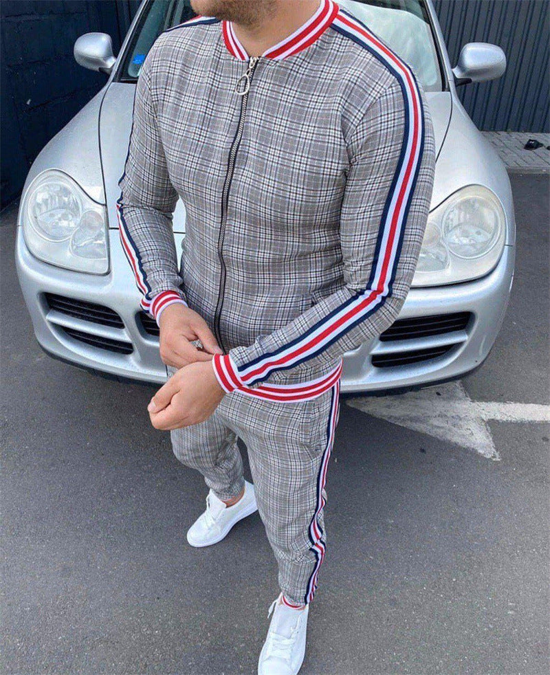 Men's Striped Plaid Zip Jacket Coat