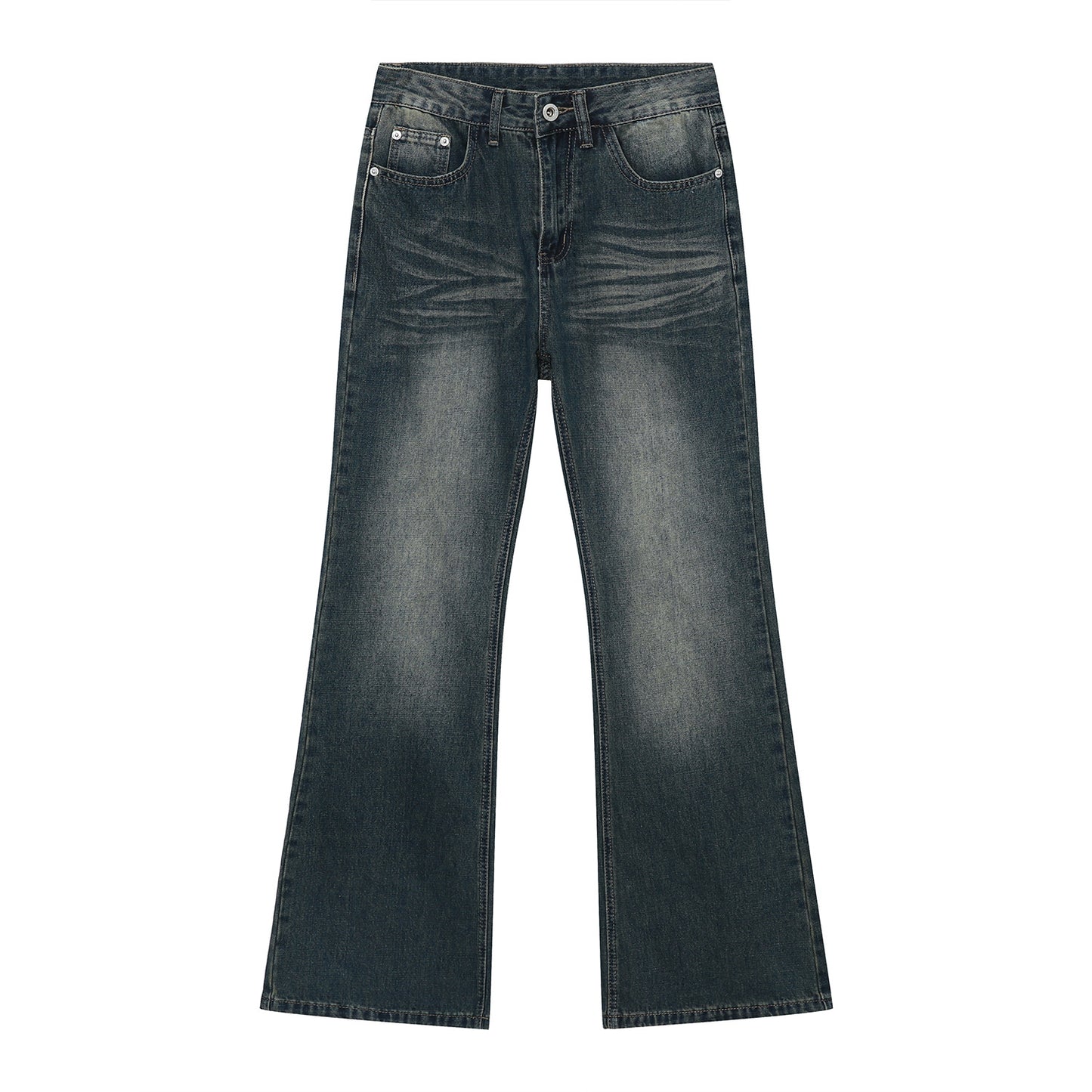 Autumn High Street Style Retro Washed Distressed Slightly Flared Jeans