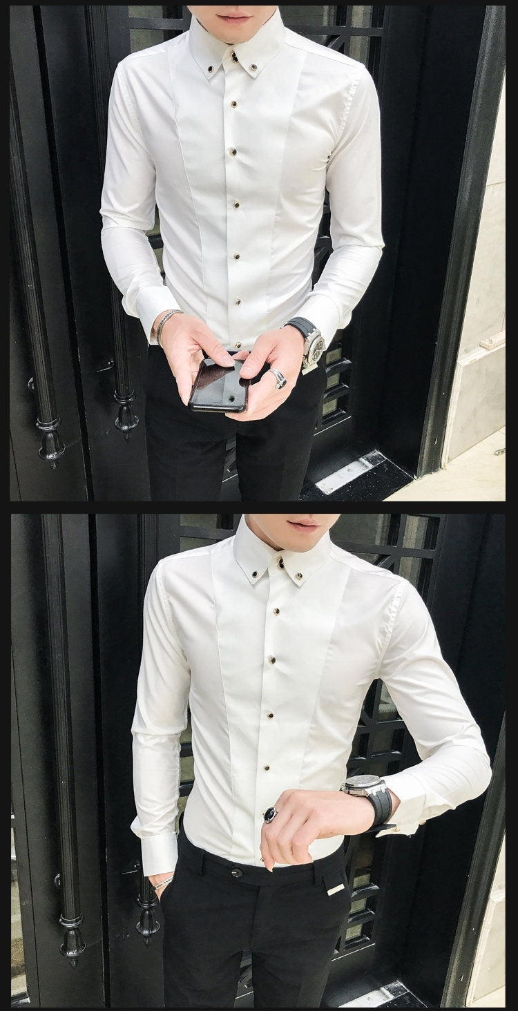 New Pure Color British Style Long Sleeve Slim Korean Business Casual Youth White Shirt