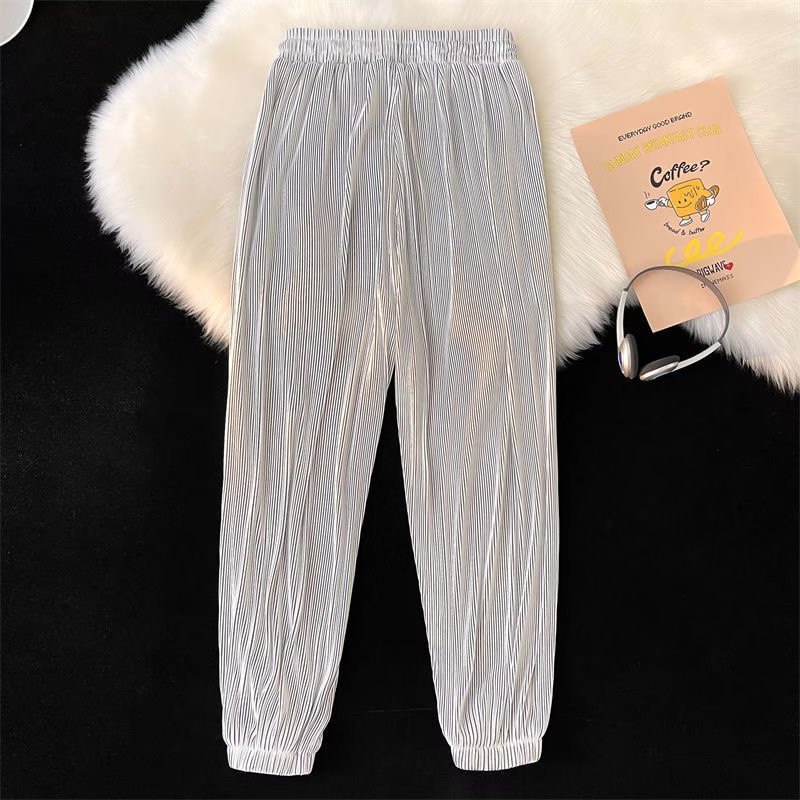 Ice Silk Pants Men's Casual Trousers Thin Ankle-tied Fashion Brand Loose Ankle-length Sports Pants
